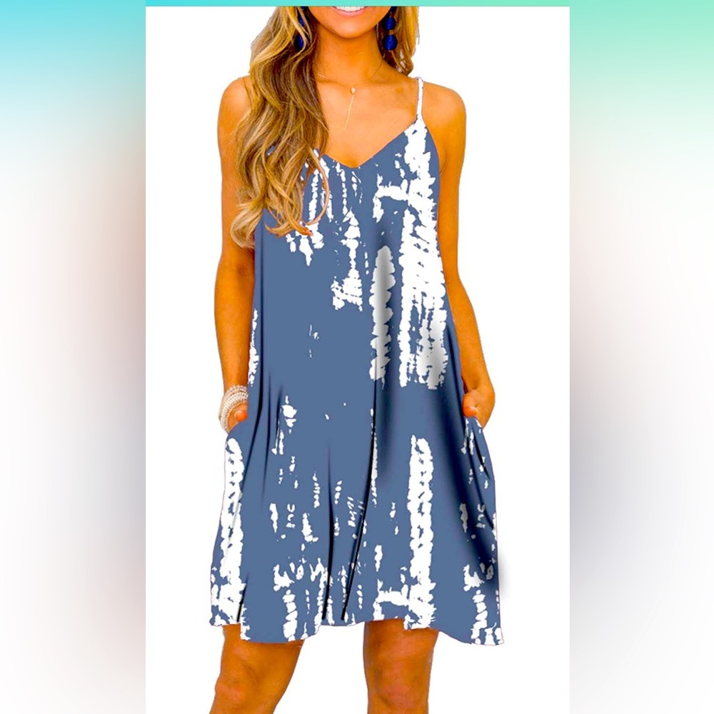 Women's Summer Spaghetti Strap Casual Swing dress with pockets